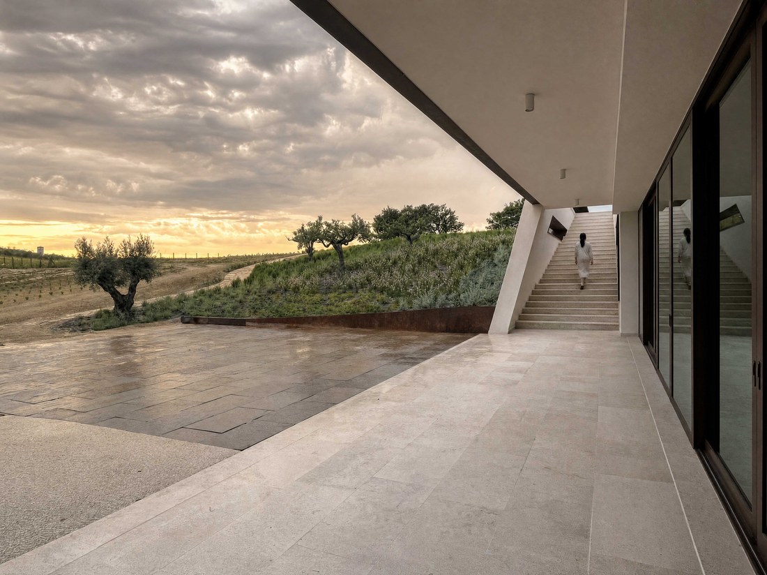 Covered loggia at sunset